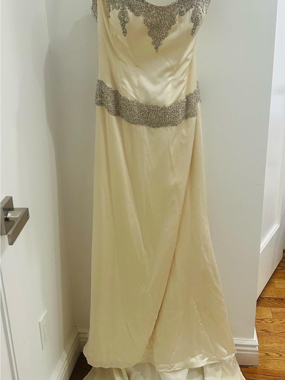 Winnie Couture Cream Wedding Gown with Silver Beaded Accents Size 14